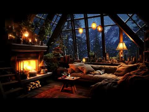 Wind, Snow & Crackling Fire in a Cozy Hut with Cats - Sounds to Relax, Study or Sleep