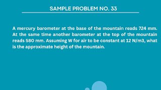 UNIT PRESSURE - Sample Problem No. 33 (Fluid Mechanics & Hydraulics)