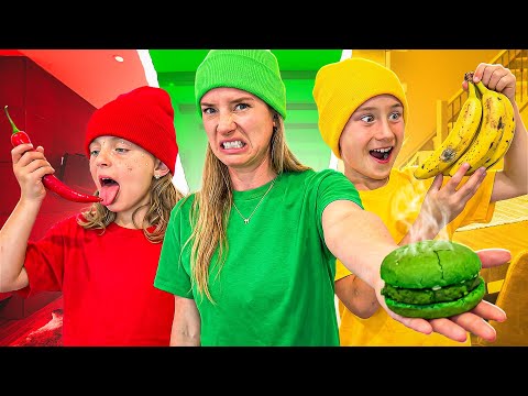 Eating Only ONE COLOR Food for 24 Hours Challenge!