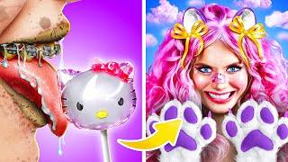 From nerd to Hello Kitty anime cat! 😻🥰 Broke vs rich kawaii makeover* Hello kitty birth to death