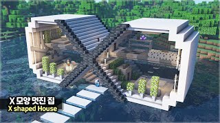 ⛏️ Minecraft Tutorial :: 🌊 How to build a X-shaped Modern House ♾️ [마인크래프트 X모양 멋진 집짓기 건축강좌]