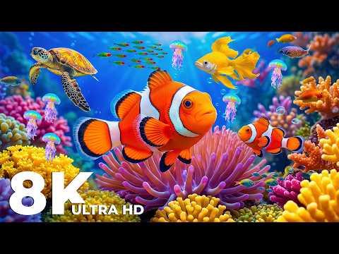 Colorful Aquarium 8K Ultra HD - Stunning Tropical Fish with Relaxing Meditation Music
