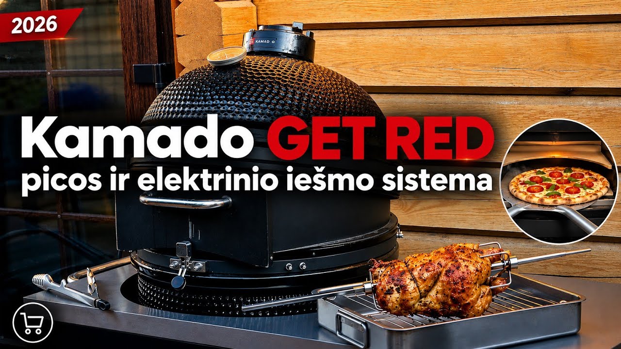 Picos ir elektrinio iešmo sistema Kamado GET RED 22` kepsninei Picos ir elektrinio iešmo sistema Kamado GET RED 22` kepsninei