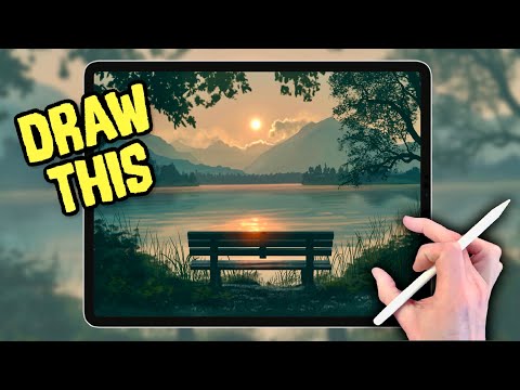 PROCREATE Landscape DRAWING Tutorial in EASY Steps - Lakeside Bench