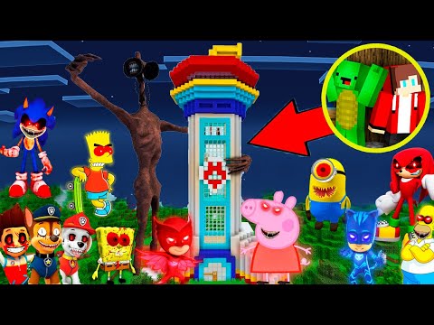 Insane Battle: JJ and Mikey vs Monster Invasion at Paw Patrol Security House in Minecraft