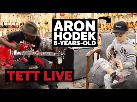 8-years-old Aron Hodek jamming with Ed Tett at Norman's Rare Guitars