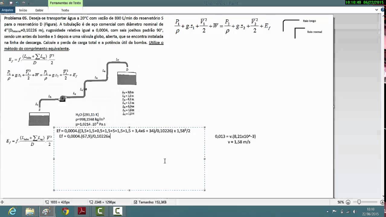 Fenomenos de transporte calculo de perda de carga e potencia da bomba
