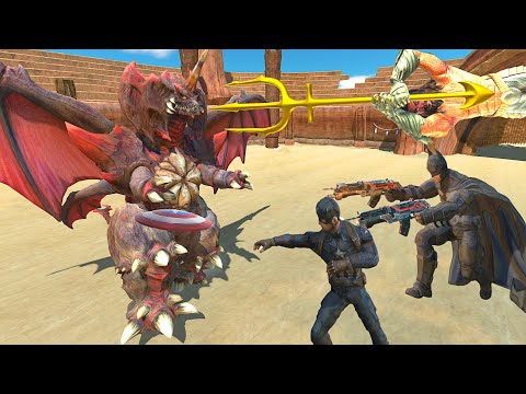 DESTOROYAH vs AQUAMAN and CAPTAIN AMERICA and BATMAN - Animal Revolt Battle Simulator