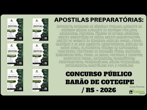 Apostilas Concurso Prefeitura do Município de Barão de Cotegipe / RS - 2026, Vários Cargos