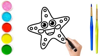 Easy Starfish Drawing for Kids | Step by Step Cute Cartoon Starfish Sketch Tutorial ⭐
