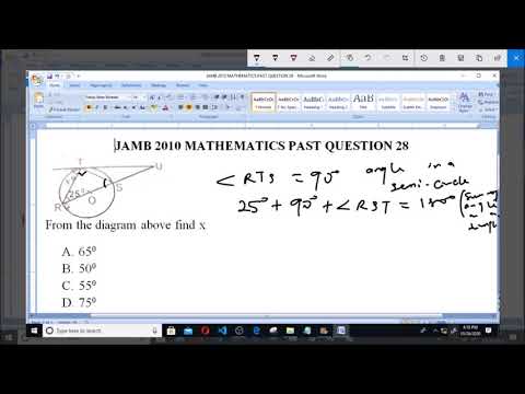 JAMB 2010 MATHEMATICS PAST QUESTION 28 Circle Theorem