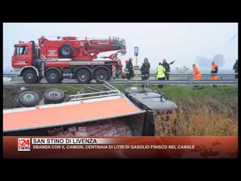 SAN STINO DI LIVENZA - SBANDA CON IL CAMION, CENTINAIA DI LITRI DI GASOLIO FINISCONO NEL CANALE
