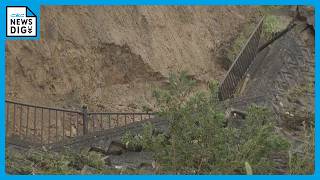 大雨で冠水相次いだ名古屋 洪水が発生した植田川周辺ではのり面が崩れる被害 繁華街の駅近くの高架下に雨で動けなくなったとみられる車も