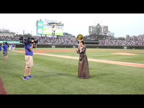 Erini singing the US National Anthem at Wrigley Field