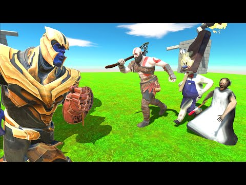 1vs3 | THANOS vs KRATOS + ICESCREAM and GRANNY - Animal Revolt Battle Simulator