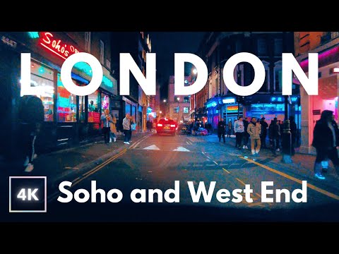 London Night Drive - Soho and West End - Downtown, London UK - 4K Sleep ASMR 3D Audio Binaural
