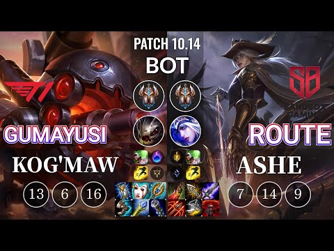 T1 Gumayusi Kog'Maw vs SB Route Ashe Bot - KR Patch 10.14