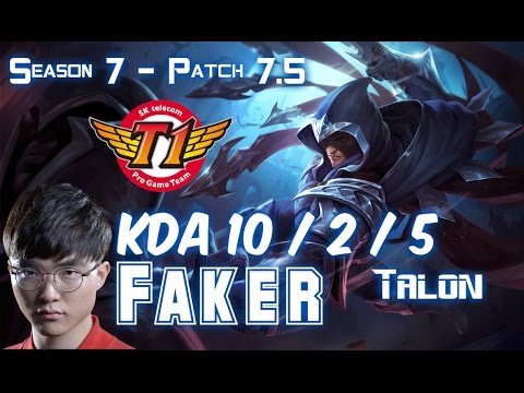 SKT T1 Faker TALON vs QUINN Mid - Patch 7.5 KR Ranked