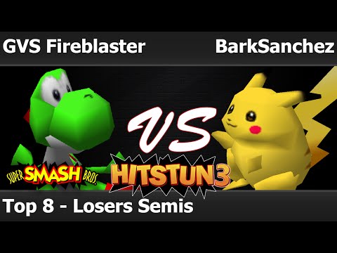Hitstun 3 Smash 64 - GVS Fireblaster (Yoshi) vs BarkSanchez (Pikachu) - Top 8 - Losers Semifinals