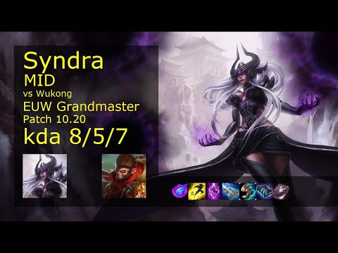 Syndra Mid vs Wukong - EUW Grandmaster 8/5/7 Patch 10.20 Gameplay