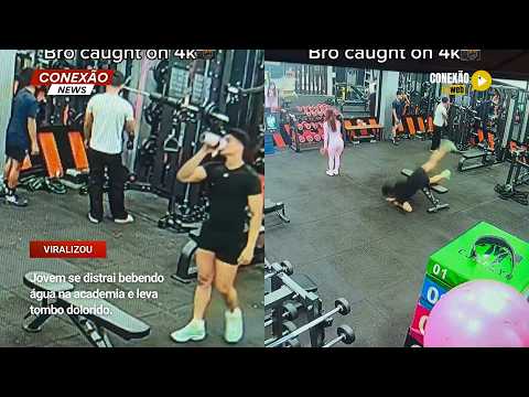Vídeo: Jovem se distrai bebendo água na academia e leva tombo dolorido.