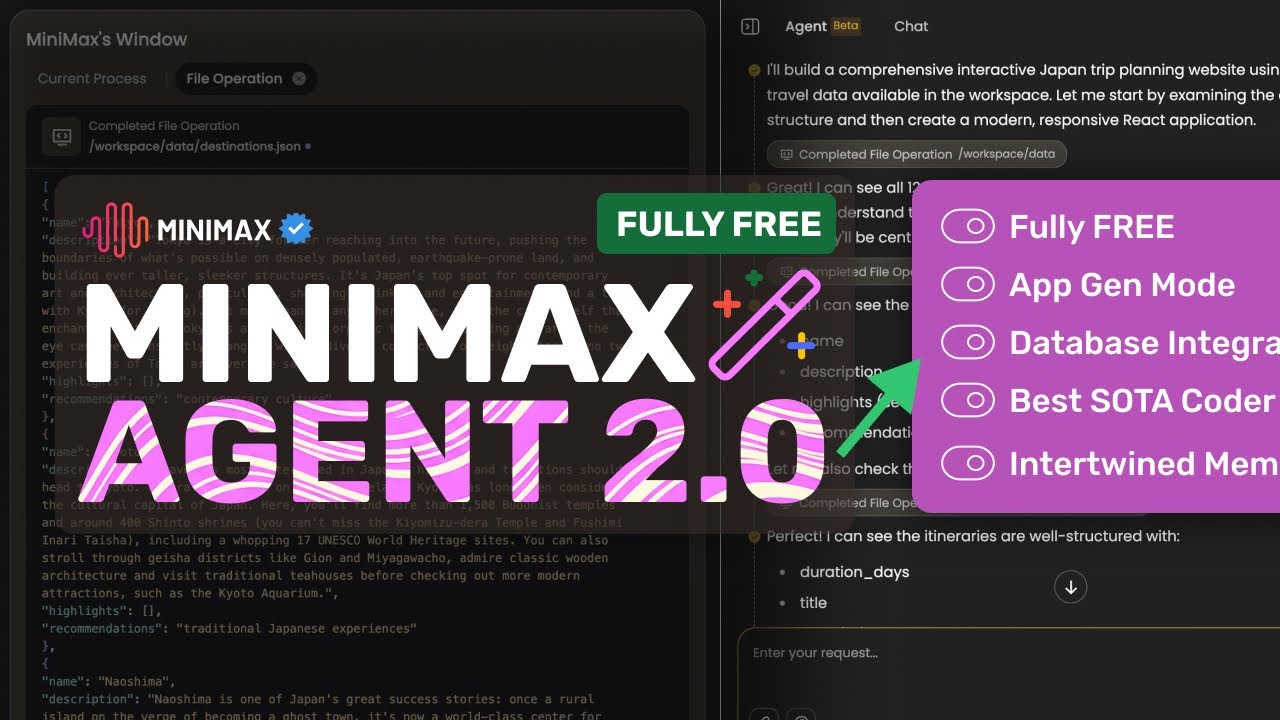Minimax Agent 2.0 (Upgraded): This FULLY FREE AI Agent just leveled up! The SOTA AI Agent & Coder!
