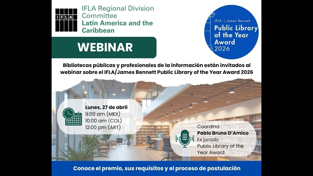 Webinar sobre el IFLA/James Bennett Public Library of the Year Award 2026.