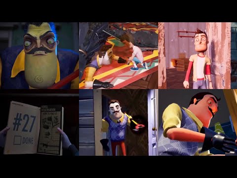Hello Neighbor 1 2 3 - All Intros and Ending Cutscenes Comparison (Good Ending)