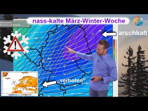 Current wind, rain, snow, and cold forecast for March 15-21. March winter, cold air at altitude, ...
