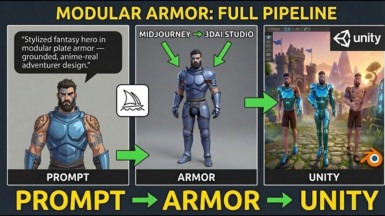 Modular Armor for Any Character | Midjourney → 3D AI Studio → Blender → Unity (Full Workflow)