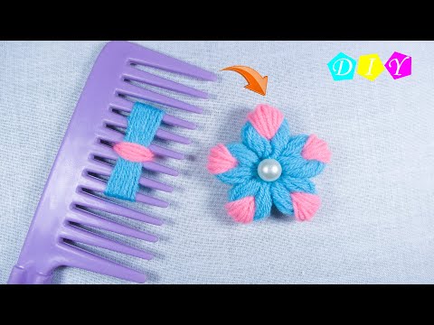 💖it's so pretty💖 | 🌸Amazing woolen flower making trick with hair comb | Easy woolen craft idea