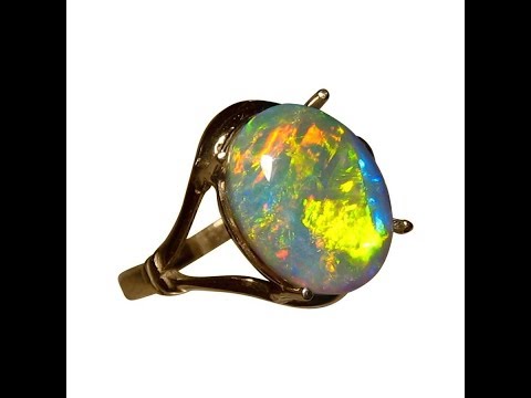 Ladies Solitaire Semi Black Opal Ring 14k Gold | FlashOpal