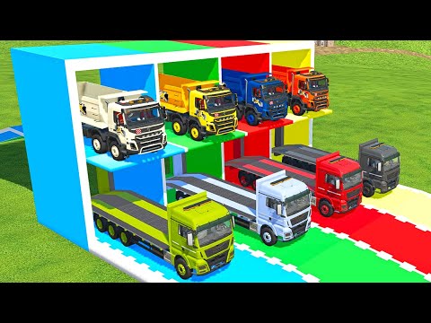 TRANSPORTING COLORED IVECO DUMP TRUCK TO GARAGE WITH MAN TGS TRUCK | FS22 SIMULATOR 22