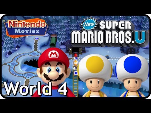 New Super Mario Bros. U: World 4 Frosted Glacier (All Star Coins 100% Multiplayer Walkthrough)