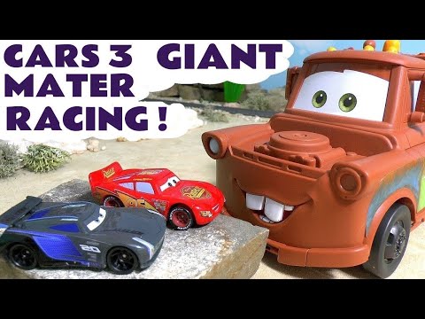 Giant Toy Cars Mater Racing With McQueen Story Video