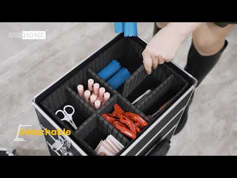 VIVOHOME 4 in 1 Makeup Rolling Train Case Aluminum Trolley Professional Cosmetic Organizer Box