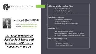 Foreign Real Estate US Tax Implications and International Property Reporting in the US