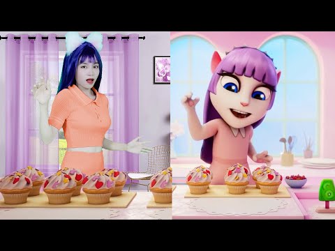 Imitate Angela Making Lots of Delicious Cakes | My Talking Angela 2 In The Real Life