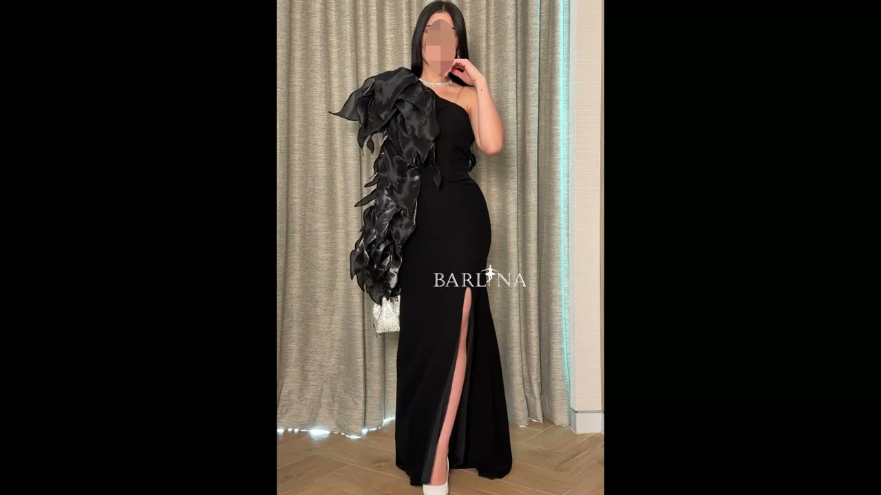 فستان أسود ون شولدر بفتحة جانبية أنيقة - 4XL