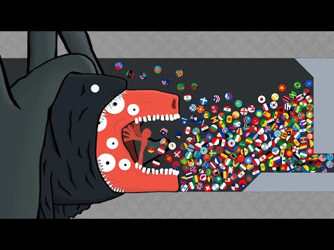 Escape from The Monsters - Bloop, Sea Eater, Train Eater - Marble Race Countries in Algodoo