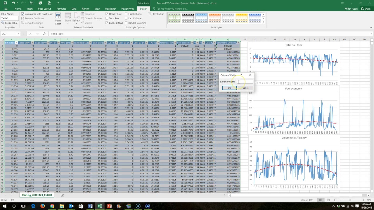 Using Tables and Charts to Analyze Engine Data