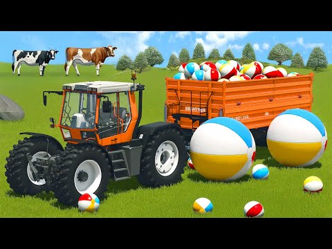 LOAD AND TRANSPORT BEACH & RUGBY BALLS WITH FENDT TRACTORS - Farming Simulator 25