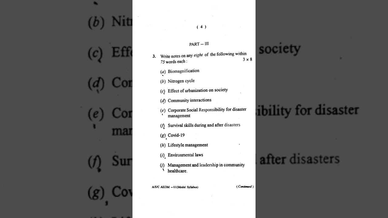 B.com(1sem) Environmental studies and disaster management exam paper (2021year)