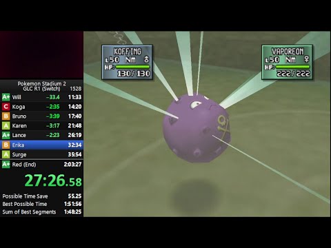Pokemon Stadium 2 (Switch) - Gym Leader Castle Round 1 Speedrun in 1:51:35 [Current World Record]