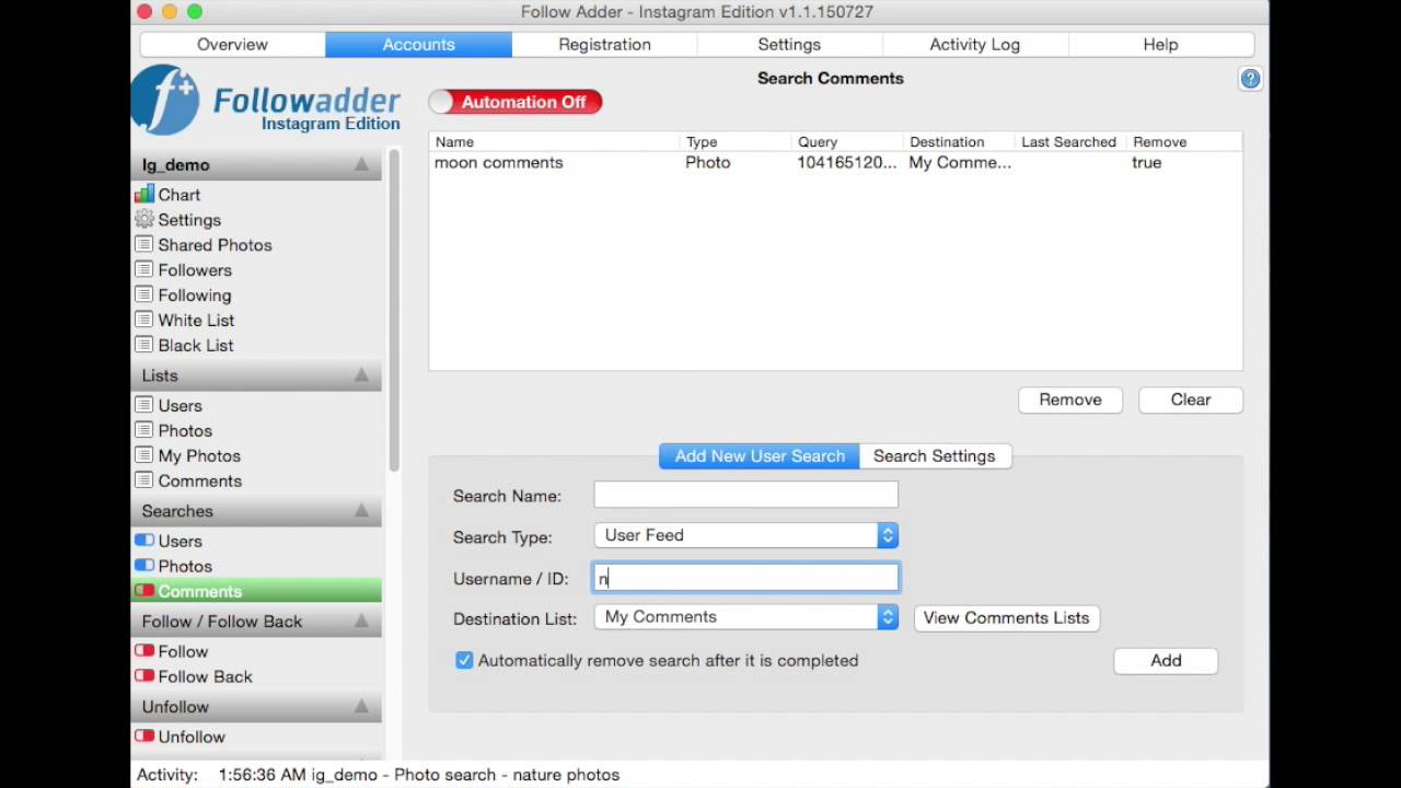 Follow Adder - Instagram - Comment Search