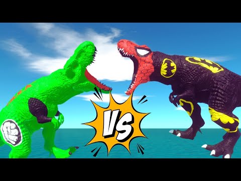 HULK  T REX vs BATMAN T REX RACE BATTLE COMPETITION - Animal Revolt Battle Simulator