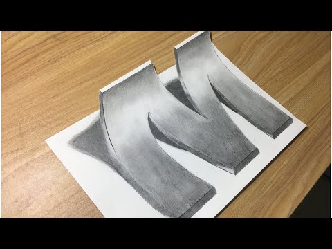 HOW TO DRAW 3D LETTER M STEP BY STEP FOR BEGINNERS, EASY. 3D TRICK ART DRAWING.