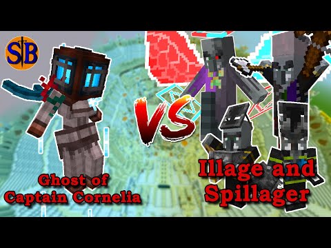 Sathariel Battle - Ghost of Captain Cornelia vs Illage and spillage | minecraft Mob Battle