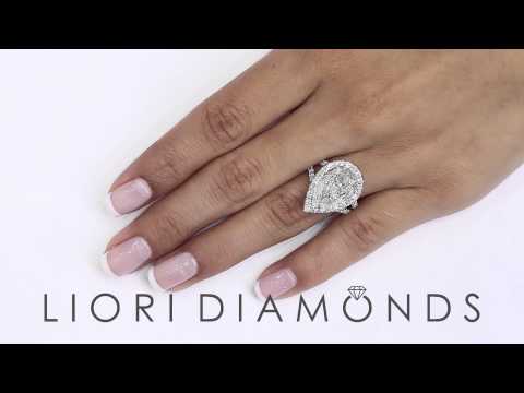 ER-SOLD-129 - 7.51 Carat EGL Certified H-SI1 Pear Shape Diamond Engagement Ring 18k Pave Halo