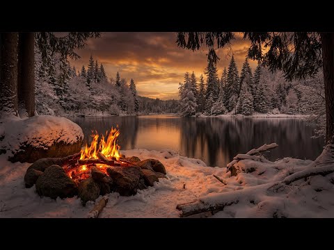 You’re Sitting by a Campfire by the Lake ❄️🔥 Gentle Water Sounds & Winter Ambience